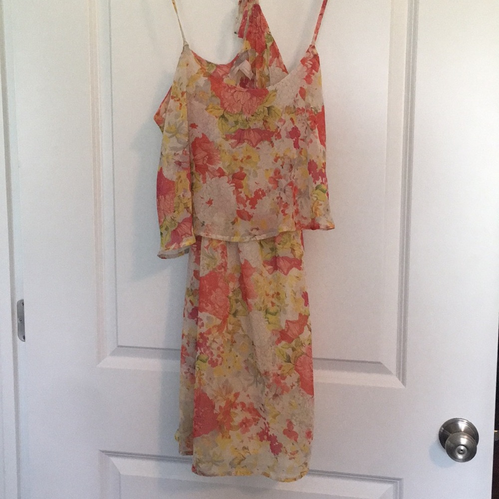 Forever 21 floral dress with slip, cross tie back